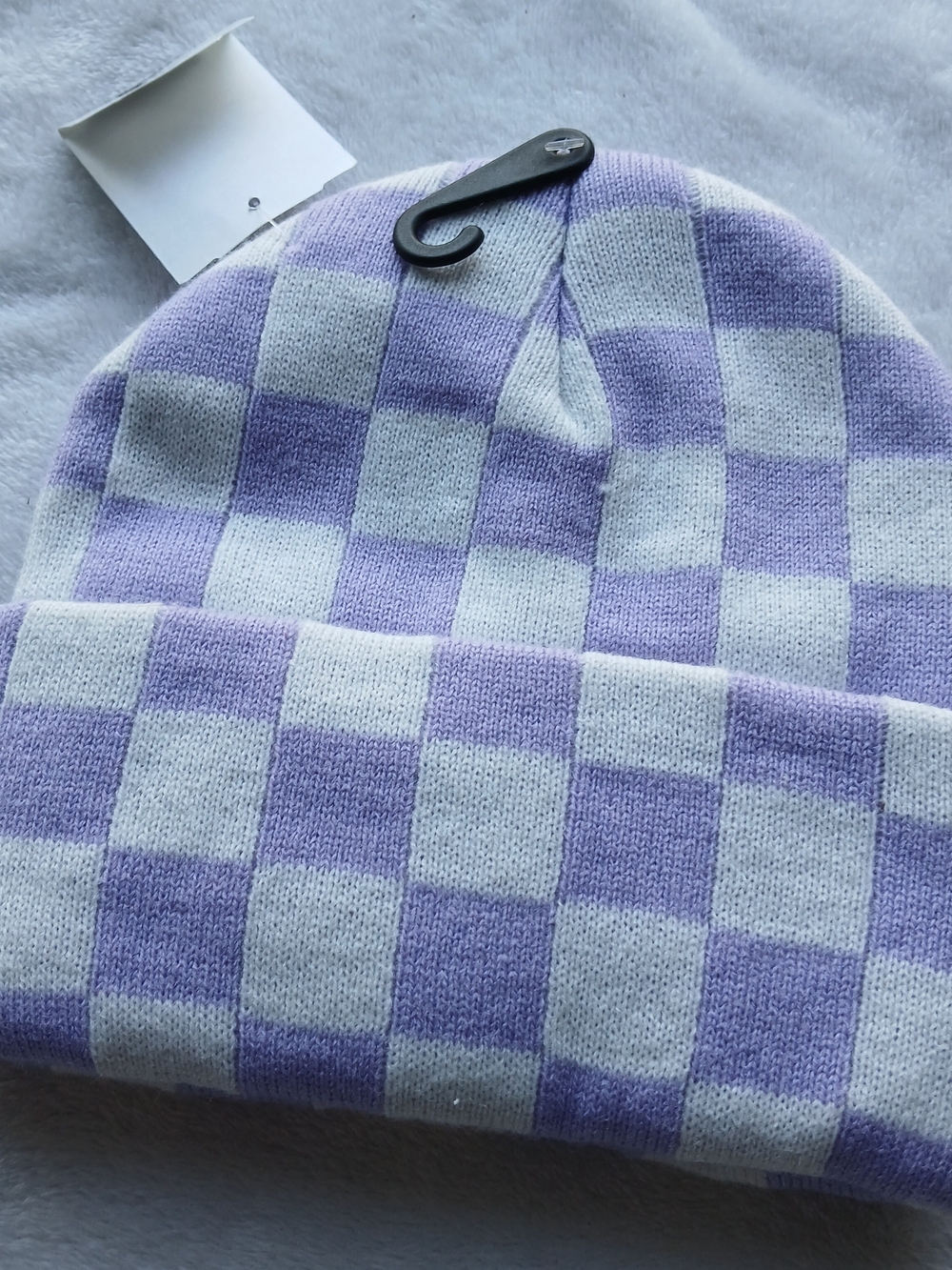 The Accessory Collective Kids Lavender Checker Knit Beanie, NWT